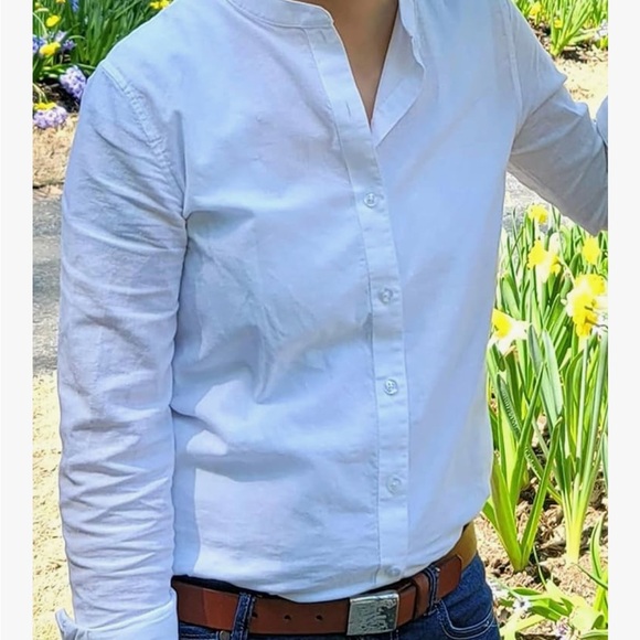 NWT White Linen Button Down French Collar Shirt - Picture 2 of 9